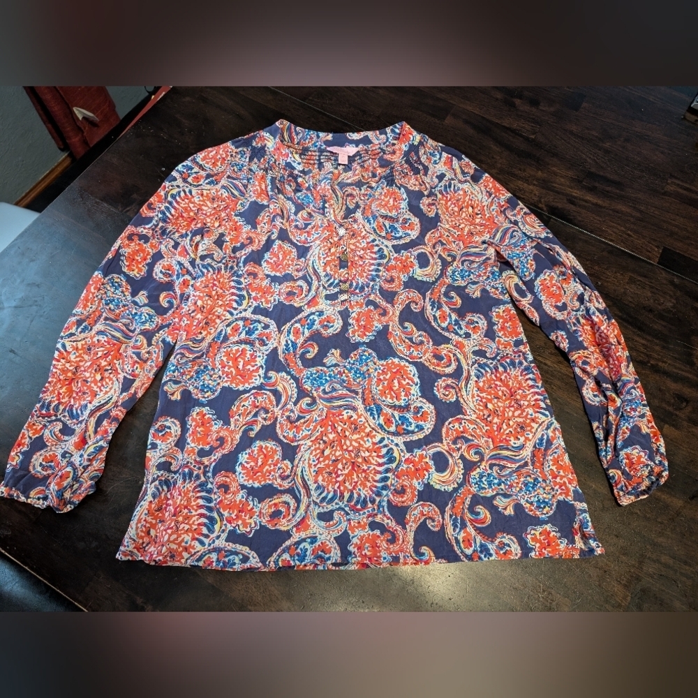 Lilly Pulitzer 100% Silk Elsa Paisley Print Blouse, Women's Medium